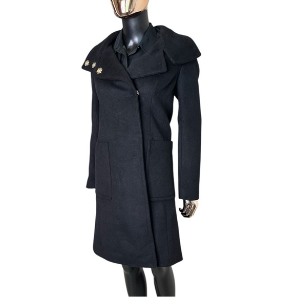 🆕 Ann Taylor Black Wool-Blend Coat XXS (Oversized Fits to SM) Gold Button Front - Picture 7 of 10
